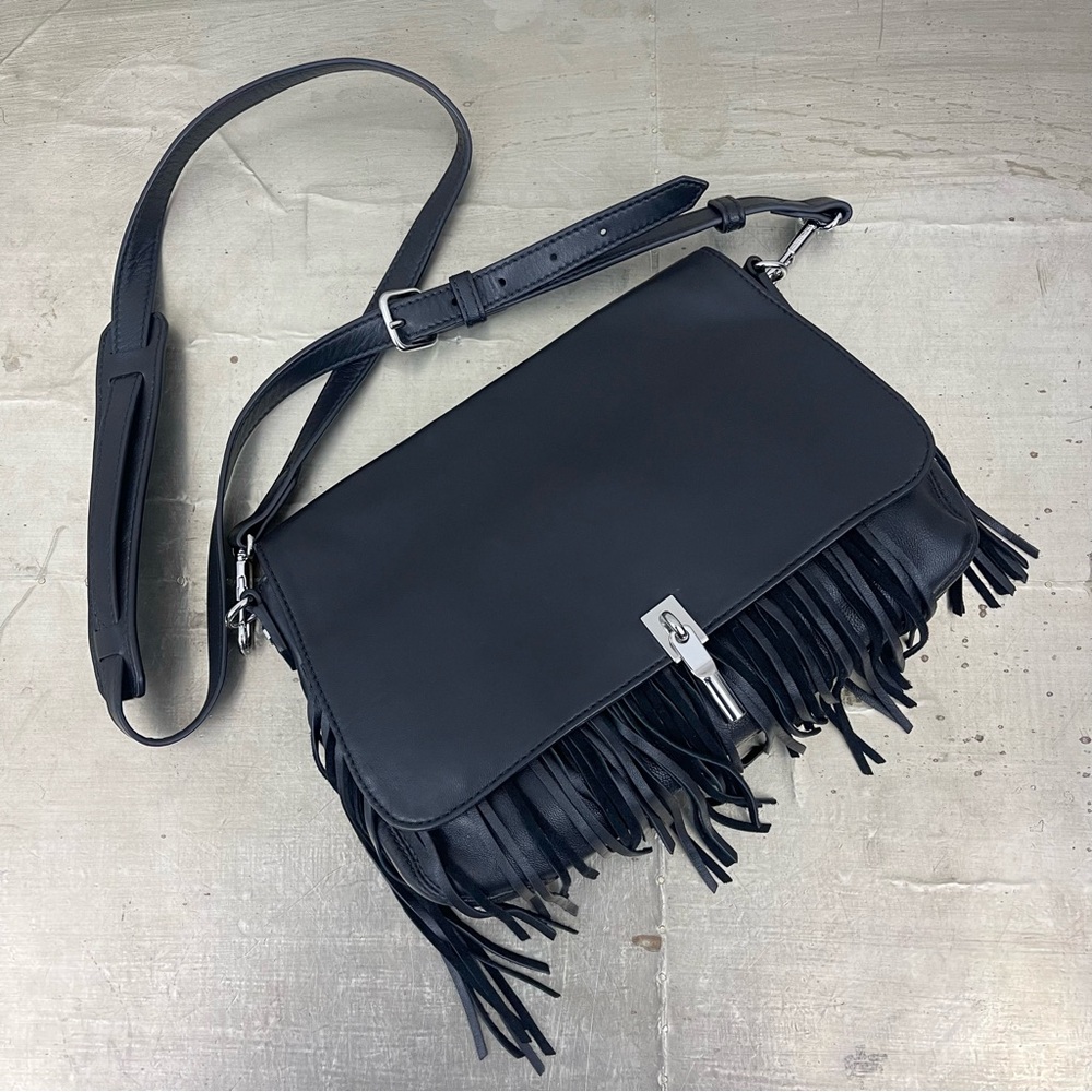 Elizabeth and James Leather Fringe Flap Crossbody Bag